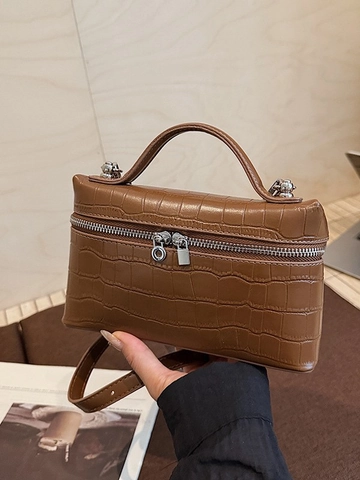 Sac Bandoulière Femme en Cuir PU Motif Crocodile Petit Sac Carré Vintage avec Poignée Supérieure Bandoulière Réglable