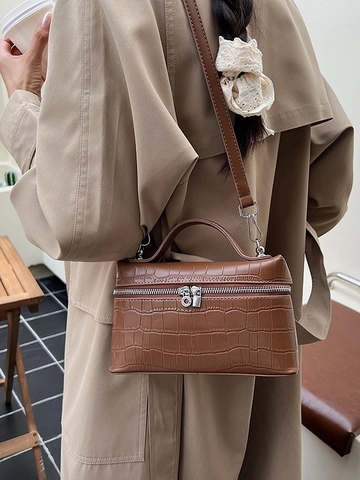 Sac Bandoulière Femme en Cuir PU Motif Crocodile Petit Sac Carré Vintage avec Poignée Supérieure Bandoulière Réglable