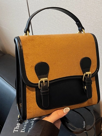 Retro PU Suede Contrast Color Backpack For Women Collegiate Style Student School Bag Lightweight Travel Rucksack Fashion Chic Daypack