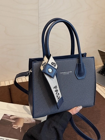 Women Minimalist PU Leather Crossbody Bag Vintage Small Square Tote Bag With Scarf Ribbon Decor Casual Commuter Shoulder Handbag