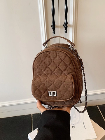 Mini Mochila de Gamuza de PU Acolchada para Mujer Diseño de Rombos Elegante Correa de Cadena Bolso de Hombro Retro Versátil
