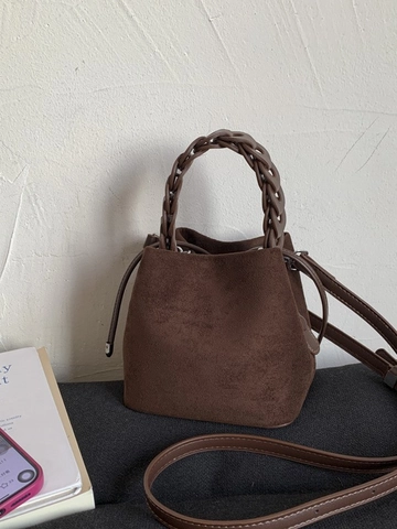 Sac Seau en Cuir PU Mat Rétro pour Femmes Chic Poignée Tressée Sac à Bandoulière Petit Sac à Cordon Main Polyvalent Quotidien