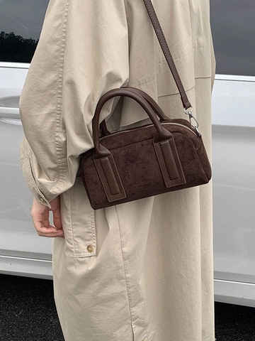 Vintage Damen Bowlingtasche Aus PU Leder In Wildlederoptik Große Kapazität Für Den Alltag Retro Design Schulter Crossbody Tasche