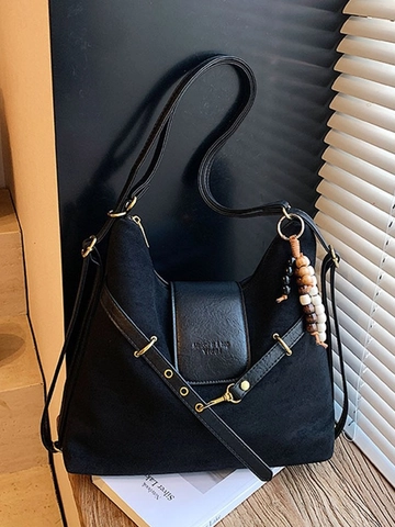 Borsa a Spalla Donna Retrò Smerigliata Grande Capacità Zaino Multifunzionale Con Ciondolo Perline Borsa Hobo Casual Pendolare