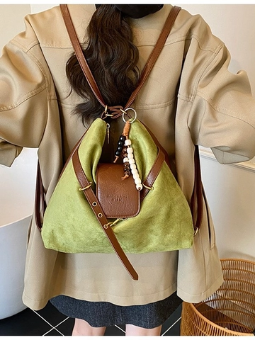 Borsa a Spalla Donna Retrò Smerigliata Grande Capacità Zaino Multifunzionale Con Ciondolo Perline Borsa Hobo Casual Pendolare
