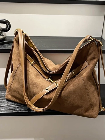 Women Korean Style Large Capacity Suede PU Leather Hobo Shoulder Bag Vintage Pleated Backpack For Daily Casual Travel Use