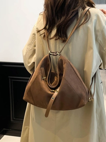 Women Korean Style Large Capacity Suede PU Leather Hobo Shoulder Bag Vintage Pleated Backpack For Daily Casual Travel Use