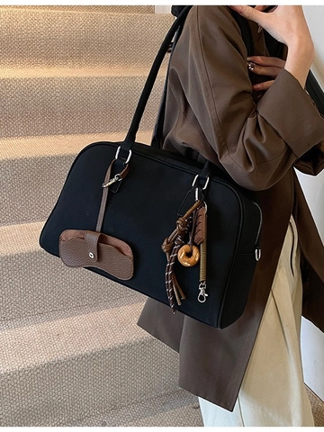 Vintage Matte PU Leer Boston Tas Voor Vrouwen Grote Capaciteit Schoudertas Met Hanger Casual Woon-werkverkeer Kussentas Daily Tote Bag