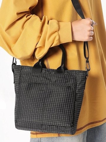 Large Capacity Nylon Tote Bag For Women Casual Plaid Crossbody Bag Student Commuter Shoulder Bag Multi-functional Handbag