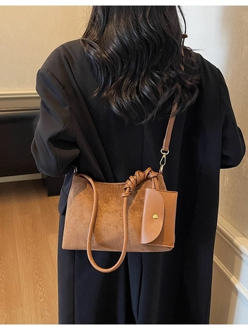 Bolso de Axila de Gamuza Vintage para Mujer Con Bolsa Desmontable Gran Capacidad Bolso de Hombro Tote Moda Otoño Invierno
