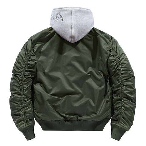 Men's Hooded Bomber Jacket Military Style Embroidered Flight Jacket Thickened Polyester Workwear Outwear Casual Coat