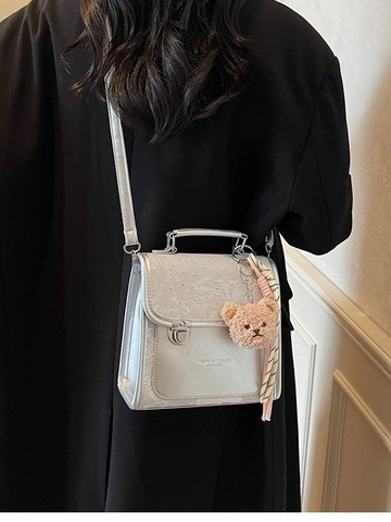 Zaino Mini da Donna in Pelle PU alla Moda Casual Stile Coreano Zainetto da Viaggio Leggero con Pendaglio Orsetto Peluche