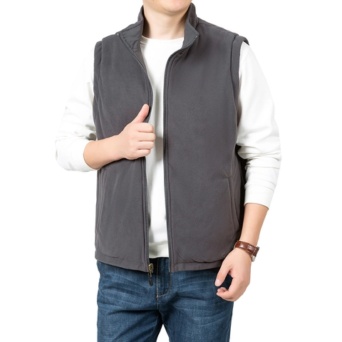 Chaleco Polar de Doble Cara para Hombre Chaqueta Sin Mangas de Nylon Cálida Acolchada Resistente Al Viento con Cuello Alto