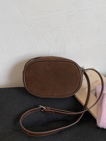 Borsa a Tracolla Minimalista in Pelle PU Bowling per Donna Vintage Tinta Unita Piccola Borsa a Spalla Chiusura a Cerniera