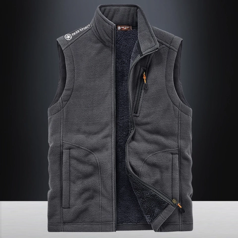 Chaleco de Forro Polar para Hombre Engrosado Cálido Cuello Alto Bolsillos con Cremallera Color Sólido Casual Deportivo Chaqueta sin Mangas