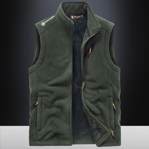 Chaleco de Forro Polar para Hombre Engrosado Cálido Cuello Alto Bolsillos con Cremallera Color Sólido Casual Deportivo Chaqueta sin Mangas