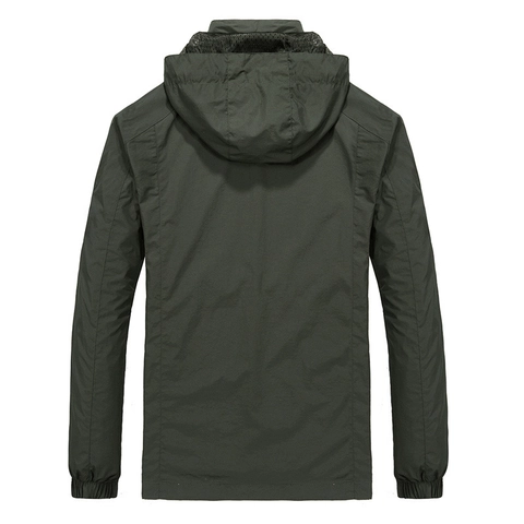 Men Casual Windproof Jacket Polyester Breathable Mesh Lining Detachable Hood Multi-Pocket Outdoor Solid Color Plus Size Coat