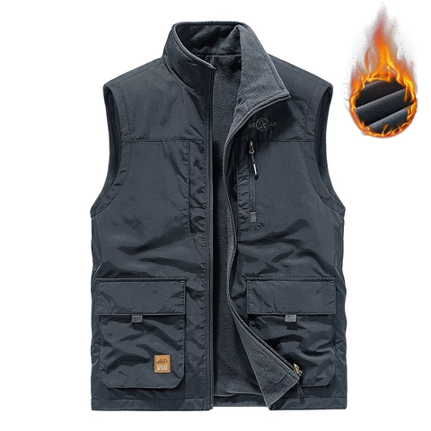 Chaleco de Felpa Reversible para Hombre con Multi-Bolsillos para Fotografía al Aire Libre Resistente al Viento Cálido Invierno Nailon