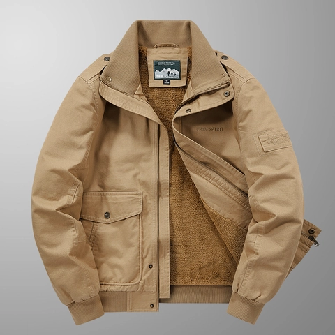 Giacca Cargo da Uomo Invernale Foderata in Pile Cotone Casual Workwear Antivento Cappotto Caldo Con Colletto Risvoltato e Tasche
