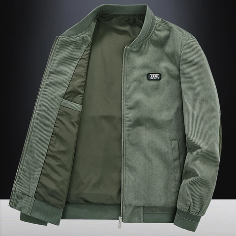 Men's Vintage Corduroy Bomber Jacket Solid Color Casual Loose Fit Long Sleeve Padded Warm Zip Up Jacket Outerwear For Men