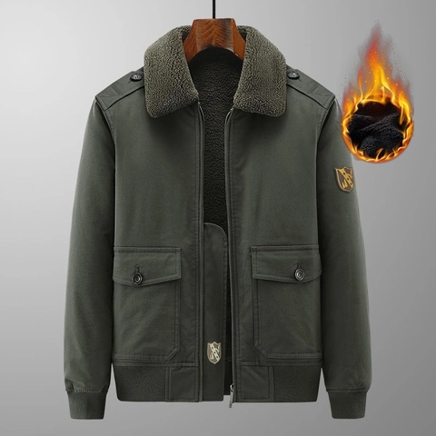 Herren Winter Sherpa Kragen Fleece Gefütterte Fliegerjacke Warm Militär Workwear Außenbekleidung Winddicht Wattierter Mantel