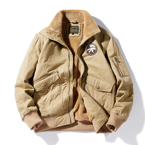 Herren Winter Baumwolle Fleece Bomberjacke Dicke Warme Lammvlies Fliegerjacke Vintage Workwear Lockere Wattierte Outwear Jacke