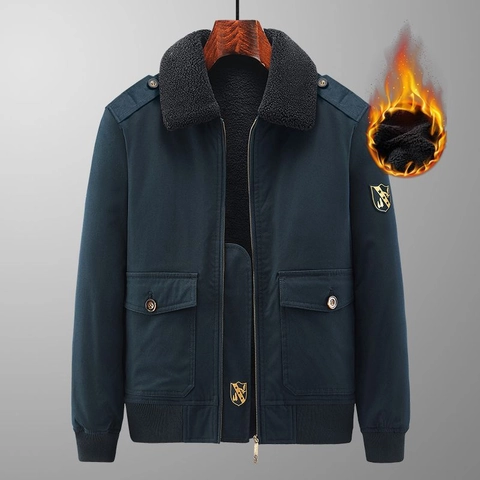 Herren Winter Sherpa Kragen Fleece Gefütterte Fliegerjacke Warm Militär Workwear Außenbekleidung Winddicht Wattierter Mantel