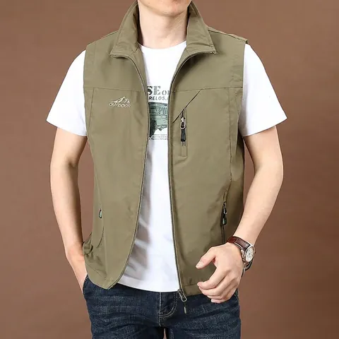 Gilet da Uomo Outdoor ad Asciugatura Rapida Sportivo Collo in Piedi Multitasche Pesca Fotografia Utilità Nylon Senza Maniche