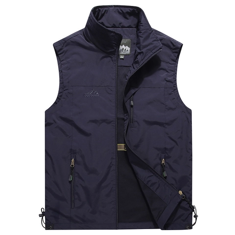 Men Outdoor Utility Cargo Vest Quick Dry Nylon Multi Pocket Fishing Photography Waistcoat Stand Collar Casual Loose Sleeveless Top