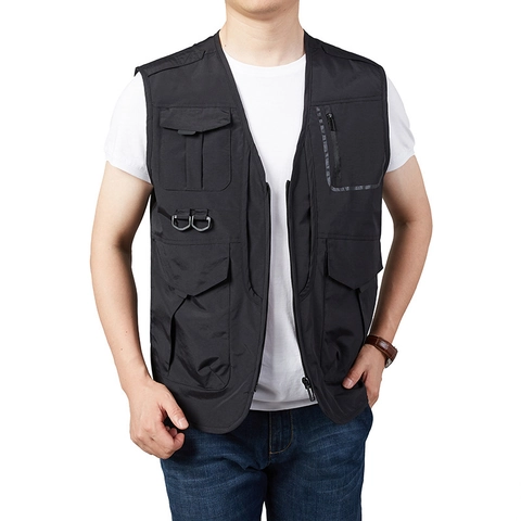 Gilet da Uomo Casual Outdoor con Tasche Multiple in Cotone Scollo a V Cerniera Gilet Pesca Fotografia Abbigliamento da Lavoro