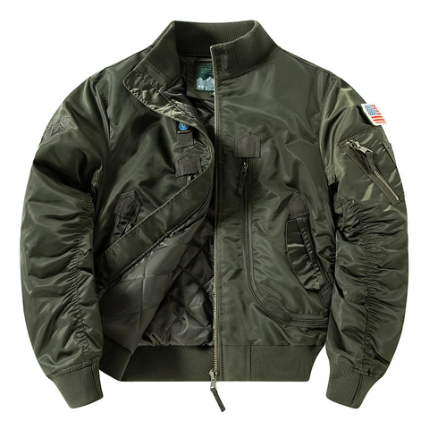 Chaqueta de Vuelo Bomber MA-1 para Hombre Acolchada de Nailon Engrosado Resistente al Viento Multi Bolsillo Abrigo de Trabajo Militar Con Parches