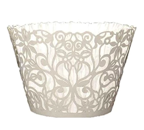 Laser Cut Hollow Lace Cupcake Wrappers Pearlescent Paper Cake Liners Decorative Filigree Cupcake Wrapper For Wedding Birthday Party