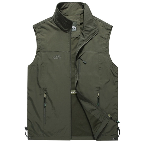 Chaleco de Hombre Casual Aire Libre de Secado Rápido Cuello Alto Múltiples Bolsillos Pesca Fotografía Chaleco Ligero Transpirable Nailon