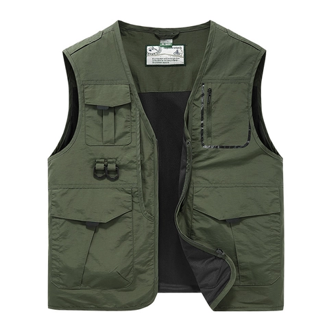 Gilet Utility da Uomo Multi-Tasca Outdoor in Nylon Scollo a V per Pesca Fotografia Gilet Tattico Leggero Casual in Mesh