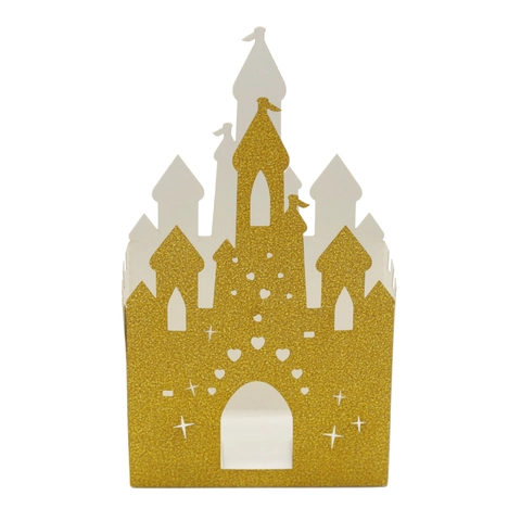 Scatola Caramelle Castello Glitter Oro Taglio Laser Carta Confezione Regalo Per Matrimonio Compleanno Festa Cioccolato
