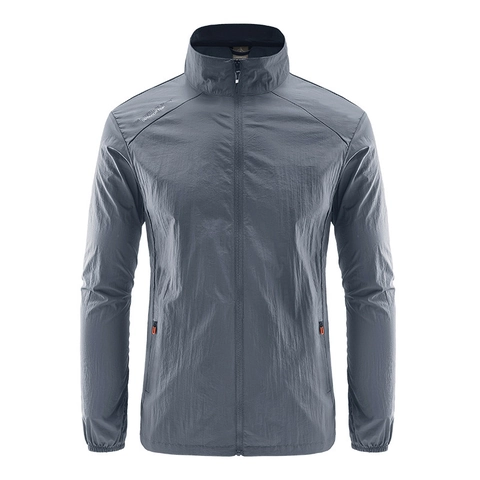 Heren Lichtgewicht Ademend Nylon Zonbescherming Jas UPF 50 Outdoor Vissen Fietsen Windbreaker Opstaande Kraag Bedrukt