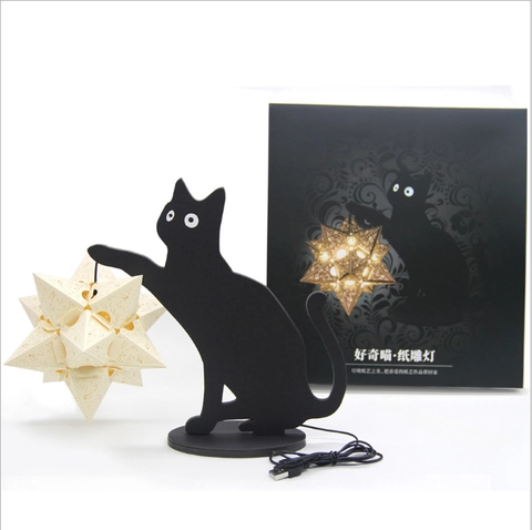 Creative 3D Paper Carving Lamp Black Cat Silhouette Star Night Light USB Powered Atmosphere Lamp For Home Bedroom Decor
