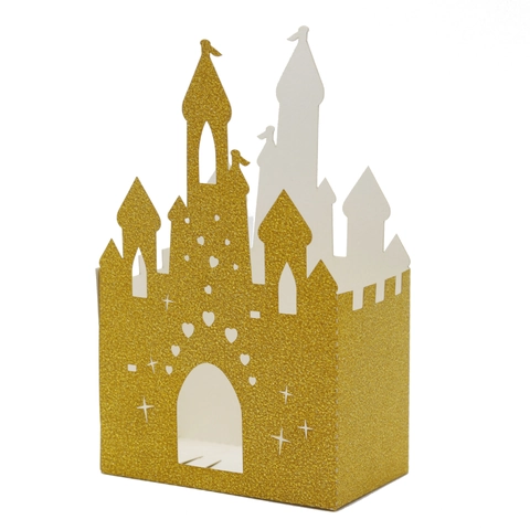 Scatola Caramelle Castello Glitter Oro Taglio Laser Carta Confezione Regalo Per Matrimonio Compleanno Festa Cioccolato