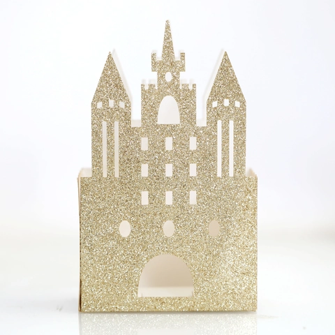 Gold Glitzer Schloss Geformte Hohle Gastgeschenk Süßigkeitenbox Herz Ausschnitt Papier Geschenkbox Für Hochzeitsfeier Dekoration
