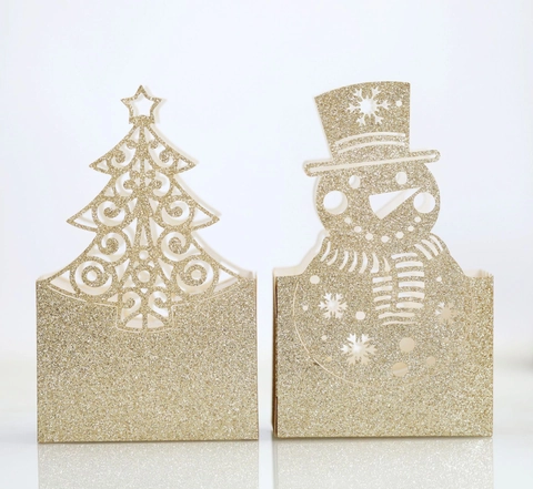 Glitter Gold Christmas Candy Box Laser Cut Hollow Gift Box Santa Reindeer Snowman Tree Wedding Party Favor Paper Boxes