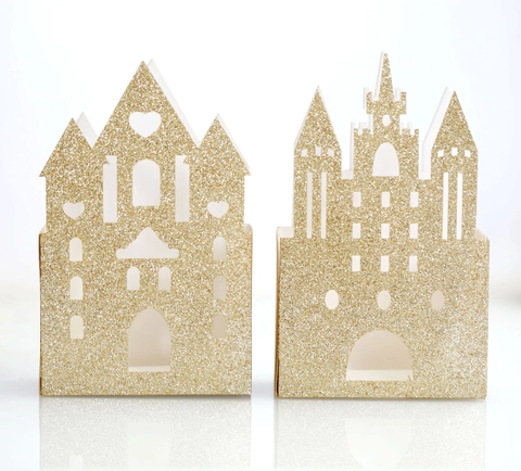 Gold Glitzer Schloss Geformte Hohle Gastgeschenk Süßigkeitenbox Herz Ausschnitt Papier Geschenkbox Für Hochzeitsfeier Dekoration