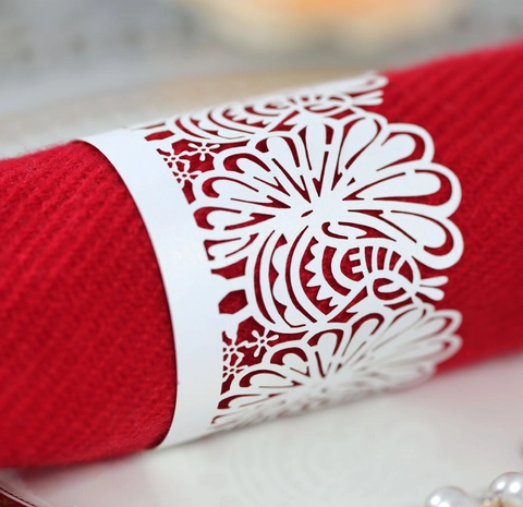 Servilleteros de Papel Perlado Calado con Corte Láser Diseño Floral Decoración de Mesa Elegante para Boda Banquete Hotel Fiesta