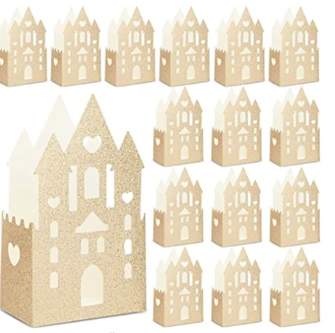 Scatole Bomboniere Castello Oro Glitter Taglio Laser Design Cuore Incavato Confezione Cioccolato Caramelle Scatole Regalo Carta
