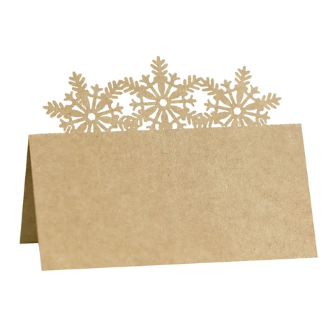Tarjetas de Lugar de Copo de Nieve Cortadas al Láser Papel Perlado Kraft Tarjetas de Nombre de Asiento para Boda Navidad Banquete