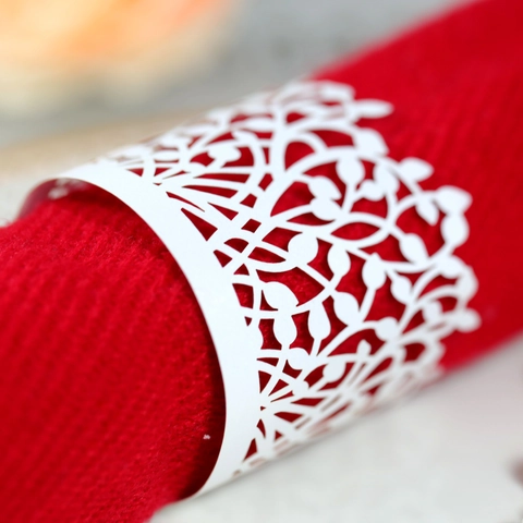 Laser Cut Leaf Pearl Paper Napkin Rings Hollow Leaf Napkin Buckles For Wedding Banquet Party Table Decoration Dinner Accessories