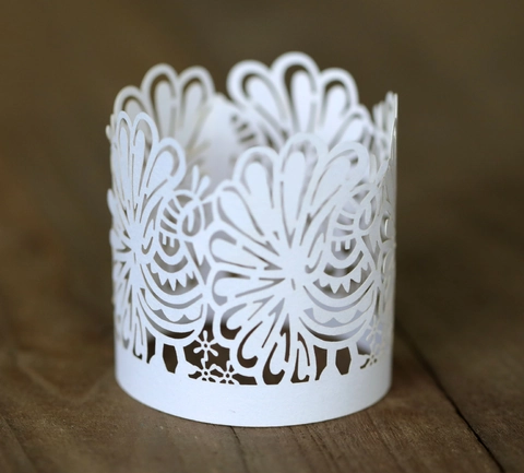 Laser Cut Pearlescent Paper Lamp Shades Hollow Floral LED Candle Wrap Border For Wedding Birthday Party Table Decoration