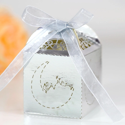 Laser Cut Moon Star Candy Favor Box Hollow Pearlescent Paper Gift Box With Ribbon For Wedding Party Eid Ramadan Mubarak Decor