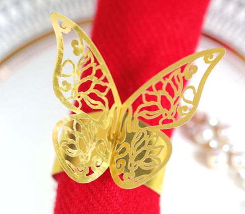 Butterfly Hollow Laser Cut Pearl Paper Napkin Ring For Wedding Banquet Party Table Decoration Elegant Paper Napkin Holder