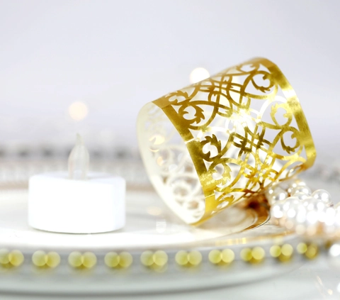 Laser Cut Paper Lamp Shade Hollow Gold Silver Decorative Wrap Sleeve For LED Electronic Candle Tea Light Wedding Party Decor