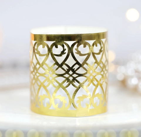 Laser Cut Paper Lamp Shade Hollow Gold Silver Decorative Wrap Sleeve For LED Electronic Candle Tea Light Wedding Party Decor